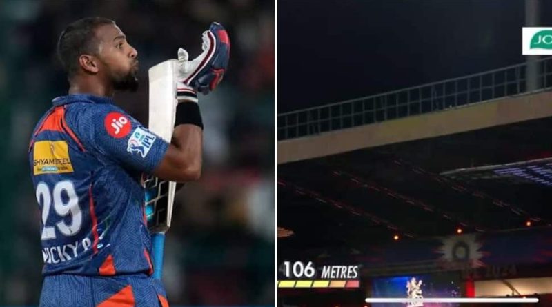 IPL 2024, WATCH: Nicholas Pooran Sends Ball Out The Park Against Reece Topley With A 106 Meter Six During RCB vs LSG Match